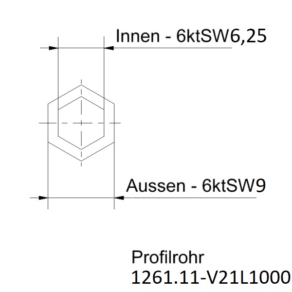 Profilrohr Stahl blank aussen 6 kant SW12 Länge 1000mm innen 6 kant SW9